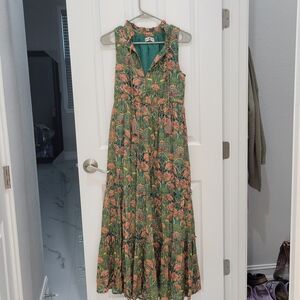 Natural LIFE Floral Green Sleeveless Maxi Dress